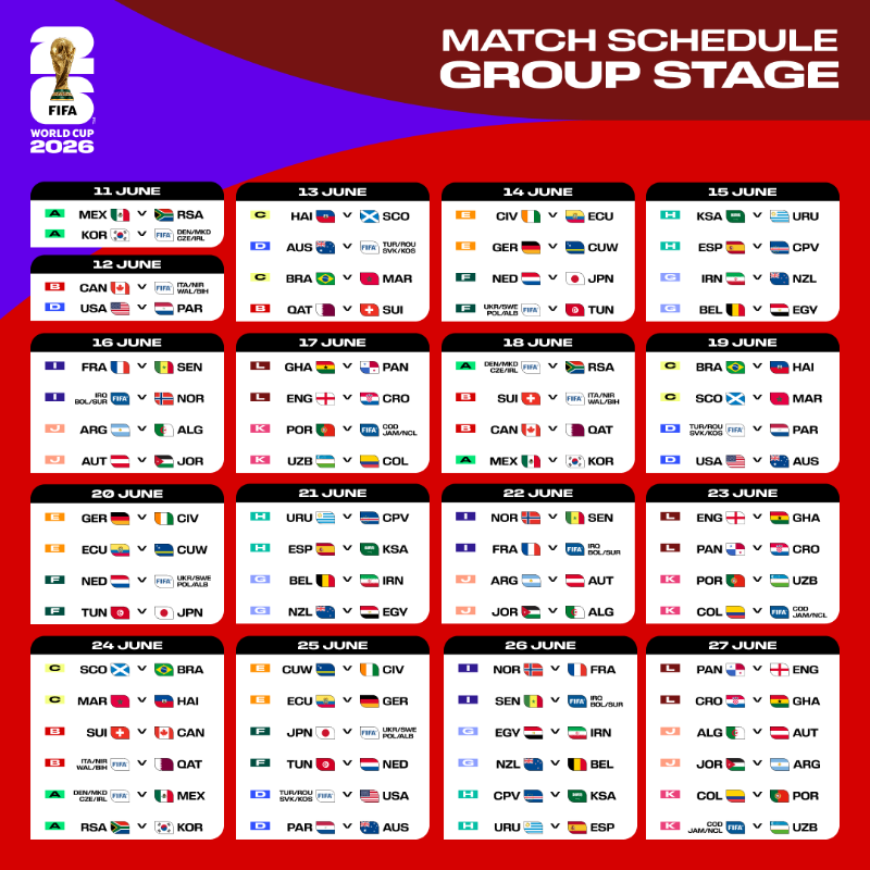 discover the complete world cup schedule with all match dates and kickoff times in paris local time. stay updated and never miss a game!